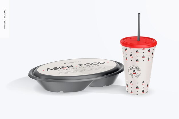 Food container with drink cup mockup