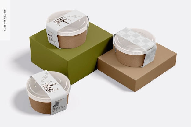 Food containers with label mockup perspective