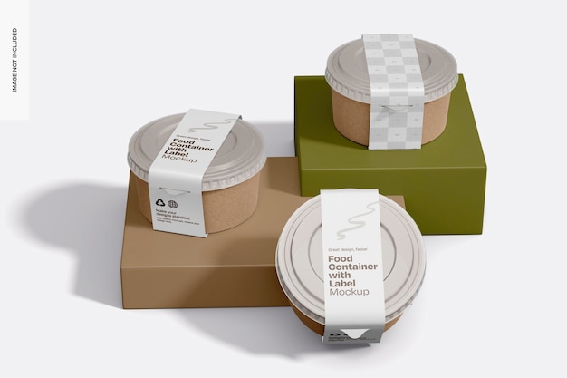 Food Containers with Label Mockup on Podiums