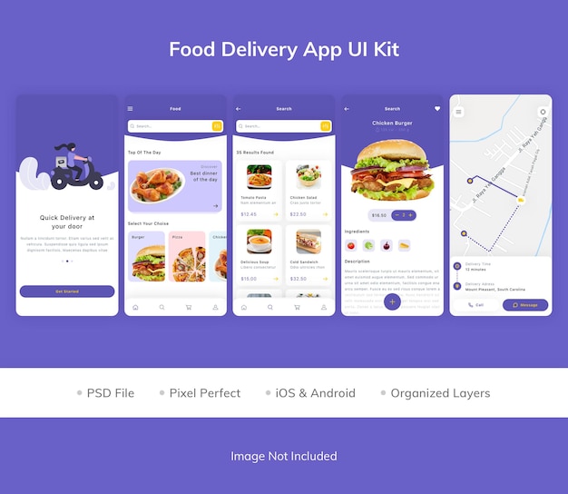 PSD food delivery app ui kit