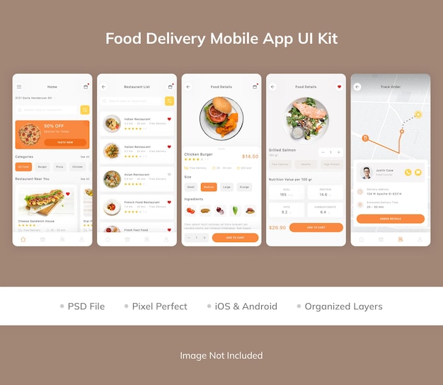 Kit dell'interfaccia utente dell'app mobile per la consegna di cibo