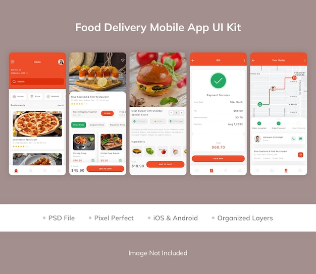 Kit dell'interfaccia utente dell'app mobile per la consegna di cibo