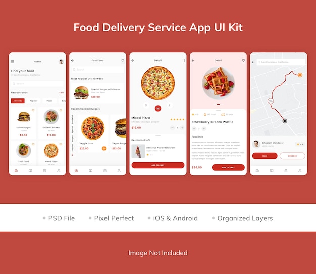 PSD kit interfaccia utente dell'app per il servizio di consegna cibo