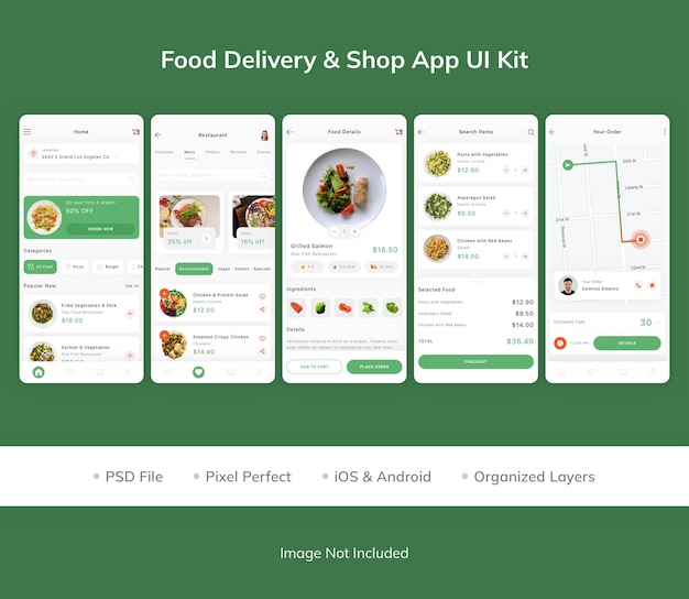 PSD kit dell'interfaccia utente dell'app per la consegna di cibo e il negozio