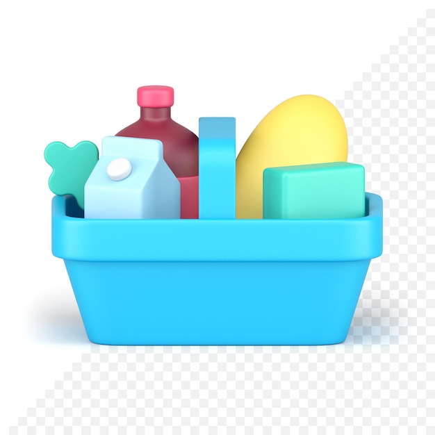 PSD food and drink grocery market shopping basket side view realistic 3d icon