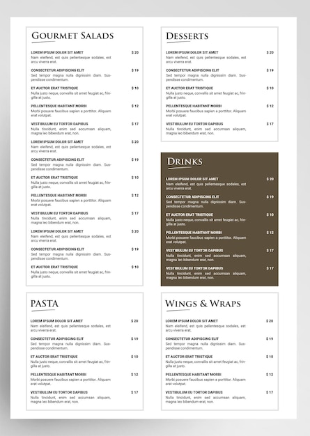 PSD food and drinks restaurant menu template design