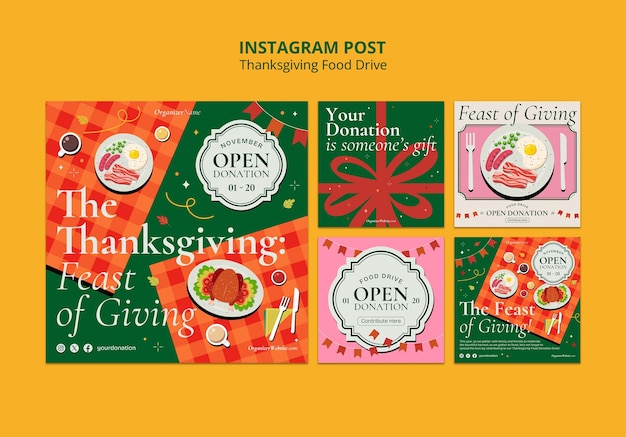 PSD modello di post su instagram per eventi food drive