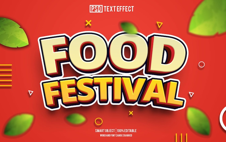 PSD food festival text effect font editable typography 3d text