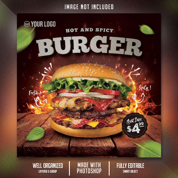 PSD food flyer template with burger theme