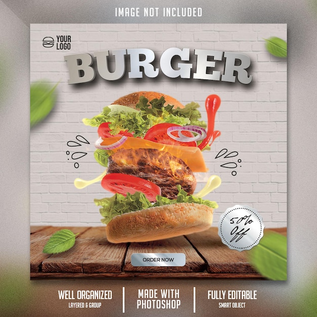 Modello di volantino alimentare con tema hamburger