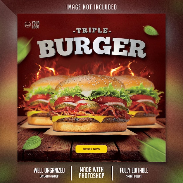 PSD food flyer template with burger theme