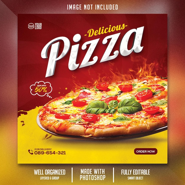 Modello di volantino alimentare con tema pizza