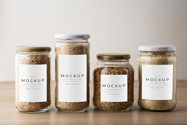 PSD design del mockup del barattolo di vetro per alimenti