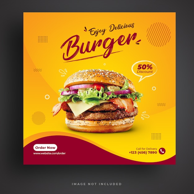 Меню еды и ресторан бургер шаблон баннера в социальных сетях