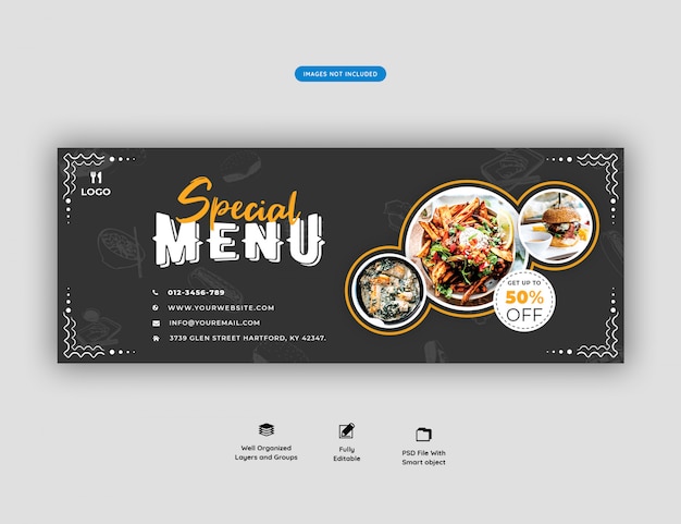 PSD Пищевое меню и шаблон обложки ресторана facebook