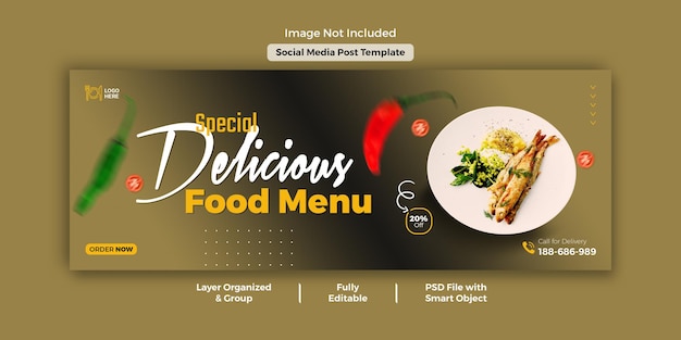 Пищевое меню и шаблон обложки ресторана facebook