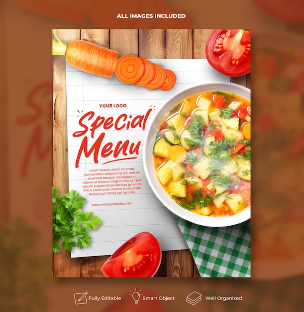 PSD 메뉴 및 레스토랑 홍보 소셜 미디어 포스트 스어 레스토랑 플라이어 템플릿