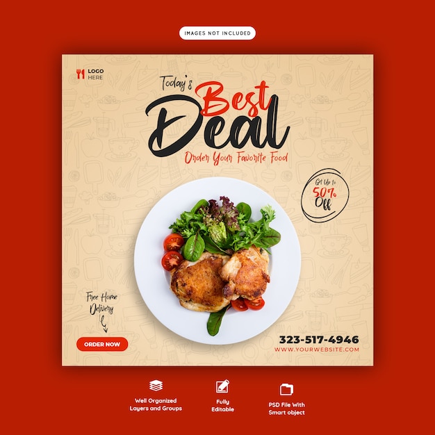 Шаблон баннера меню еды и ресторана в социальных сетях