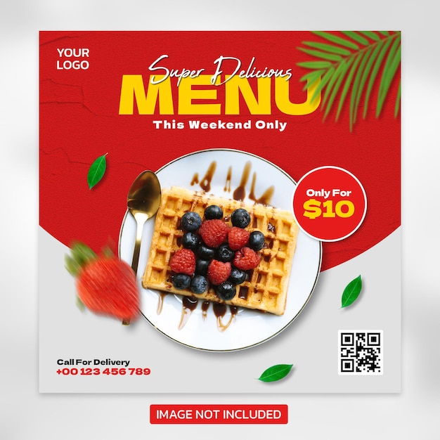 PSD food menu banner template design voor berichten op sociale media
