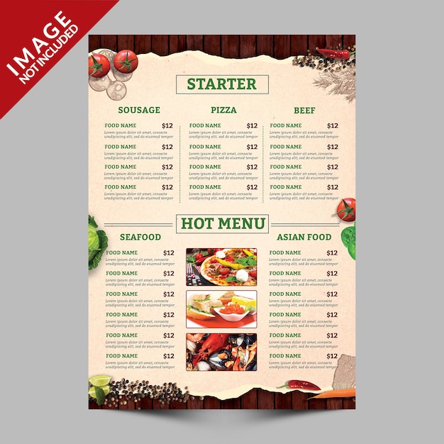 PSD libro del menu del cibo lato b