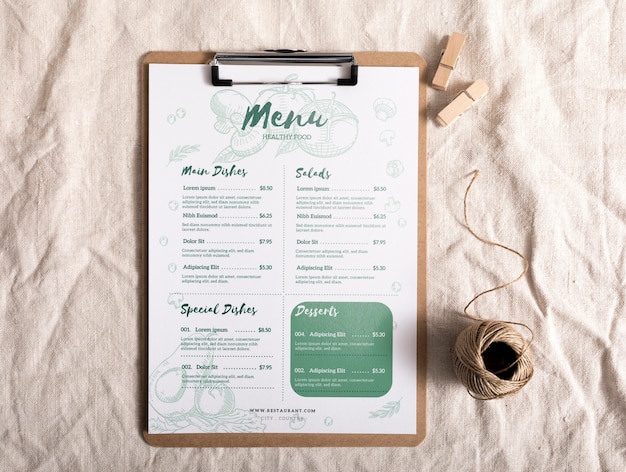 PSD mock-up di concetto di menu di cibo