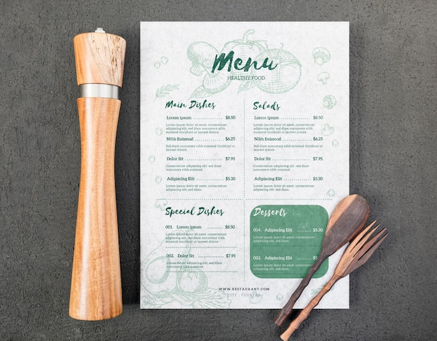 PSD mock-up di concetto di menu di cibo