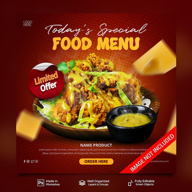 Food menu cuisine restaurant limited offer social media instagram post feed banner template