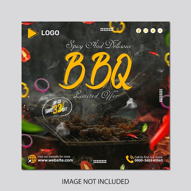 PSD food menu and delicious bbq social media banner poster design template