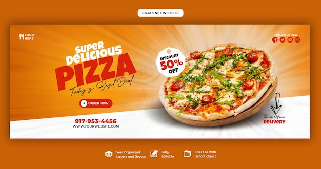 PSD food menu and delicious pizza facebook cover banner template