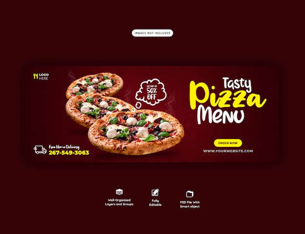 Menu dell'alimento e modello delizioso dell'insegna della copertura di facebook della pizza