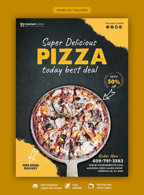 PSD food menu and delicious pizza flyer template