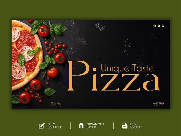 PSD menu di cibo e deliziosa pizza modello di progettazione grafica