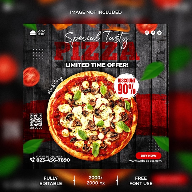 PSD menu di cibo e deliziosa pizza modello di post instagram