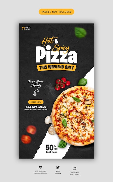 Food menu and delicious pizza instagram and social media story template