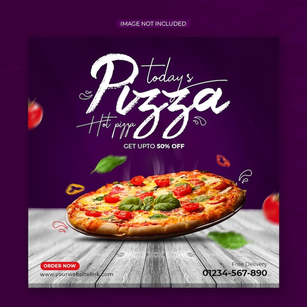 Menu di cibo e deliziosa pizza modello di banner per social media psd