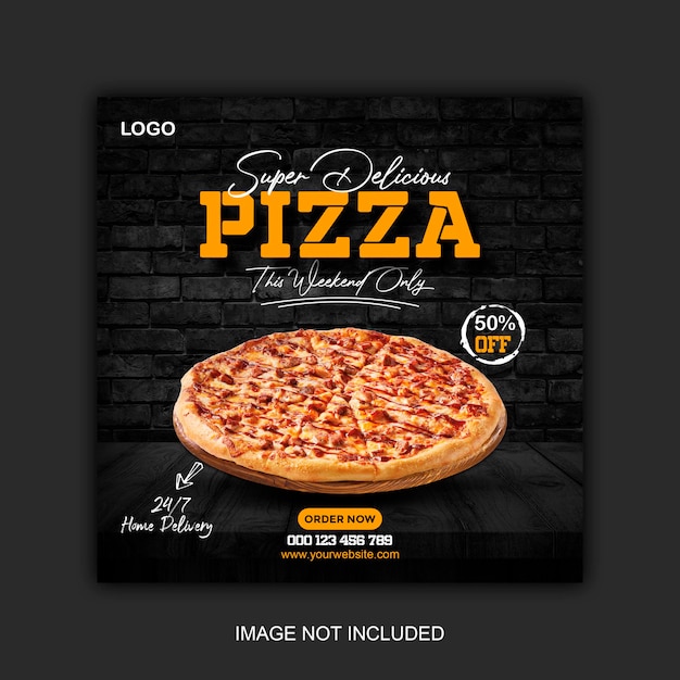 Food menu and delicious pizza social media banner template