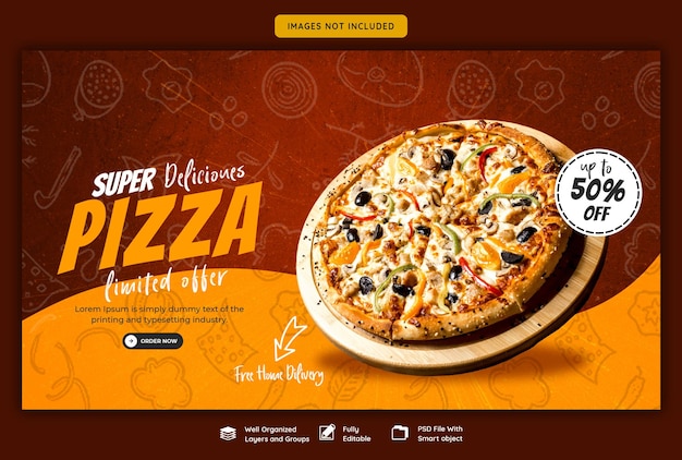 PSD food menu and delicious pizza web banner template