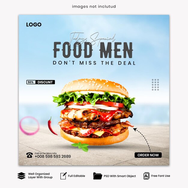 Food menu en restaurant social media post ontwerp sjabloon