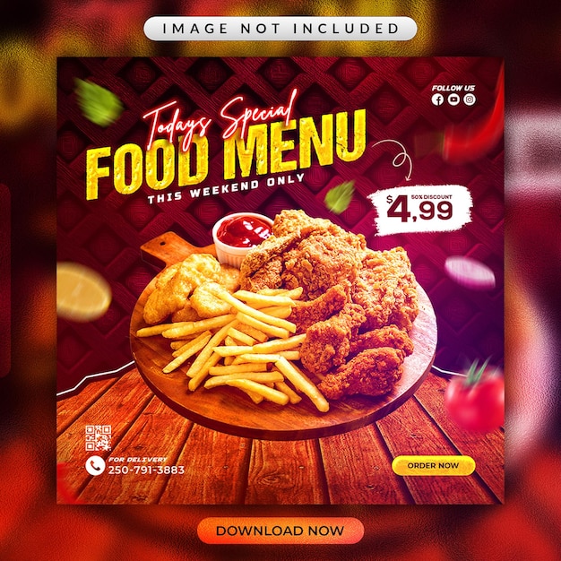 Food menu flyer or social media banner template