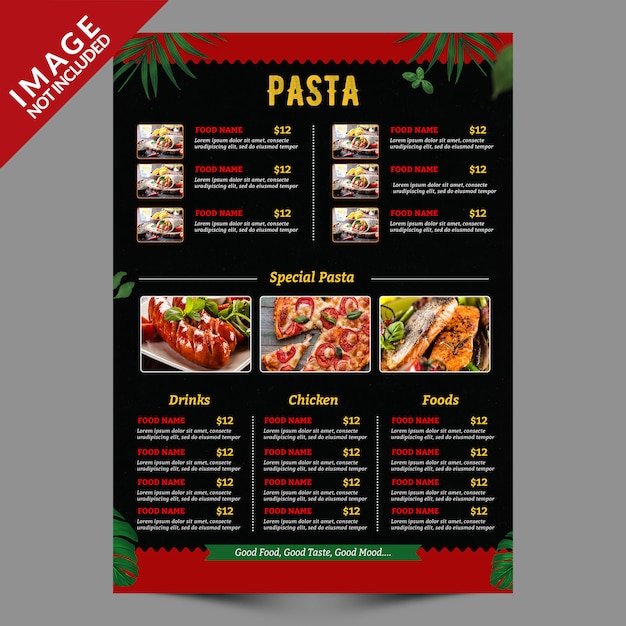 Food menu flyer template back side