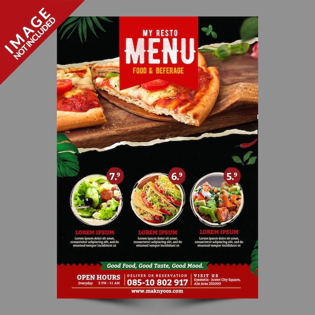 PSD food menu flyer template front side