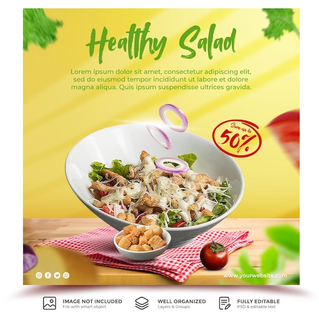 PSD food menu promotion with social media post template