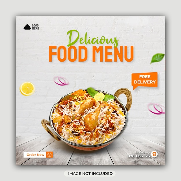 Food menu promotional sale social media post or instagram web banner template