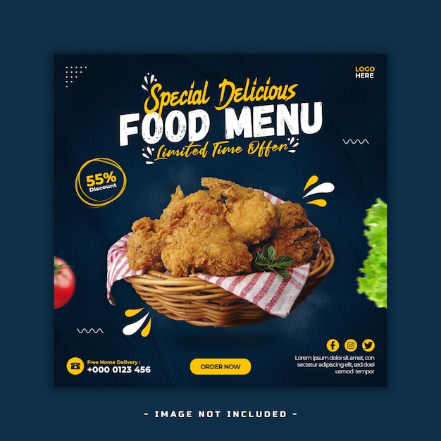 Рекламная распродажа меню еды в социальных сетях шаблон веб-баннера