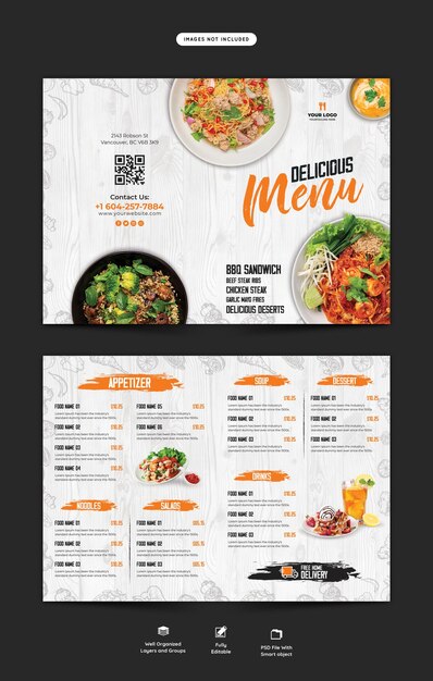 PSD food menu and restaurant bifold brochure template