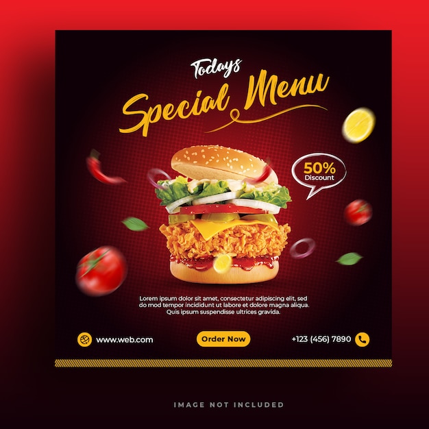 Food menu and restaurant burger social media banner template