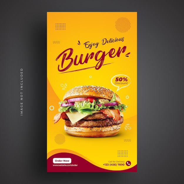 Menu di cibo e modello di banner di social media hamburger ristorante