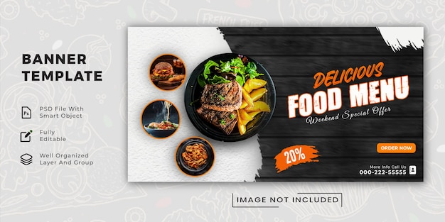 PSD menu del cibo e copertina di facebook del ristorante e modello di banner web