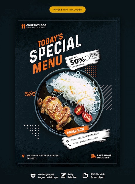 Food menu and restaurant flyer template