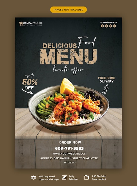 PSD food menu and restaurant flyer template